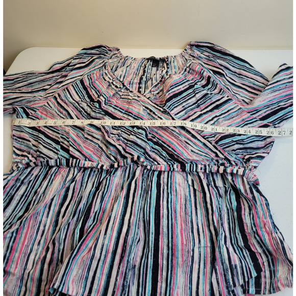 Lane Bryant Blue Pink Striped Surplice Textured Faux Wrap Top Women's Size 26/28 - Picture 4 of 11